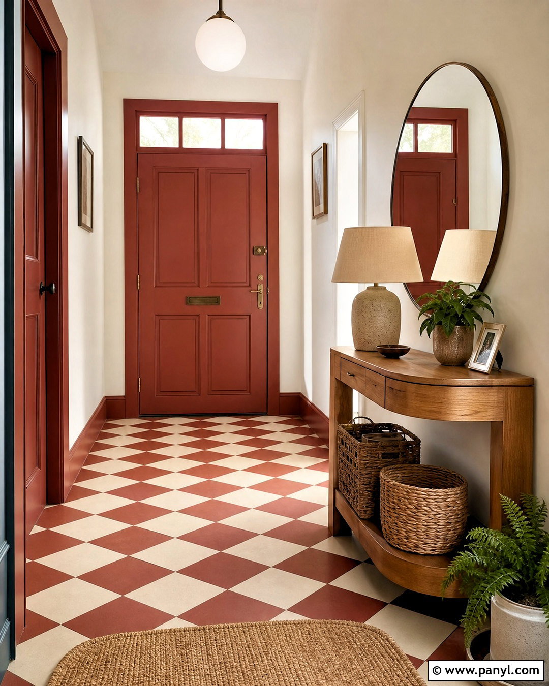 Red Checkerboard Floor Hallway - 20 red hallway ideas