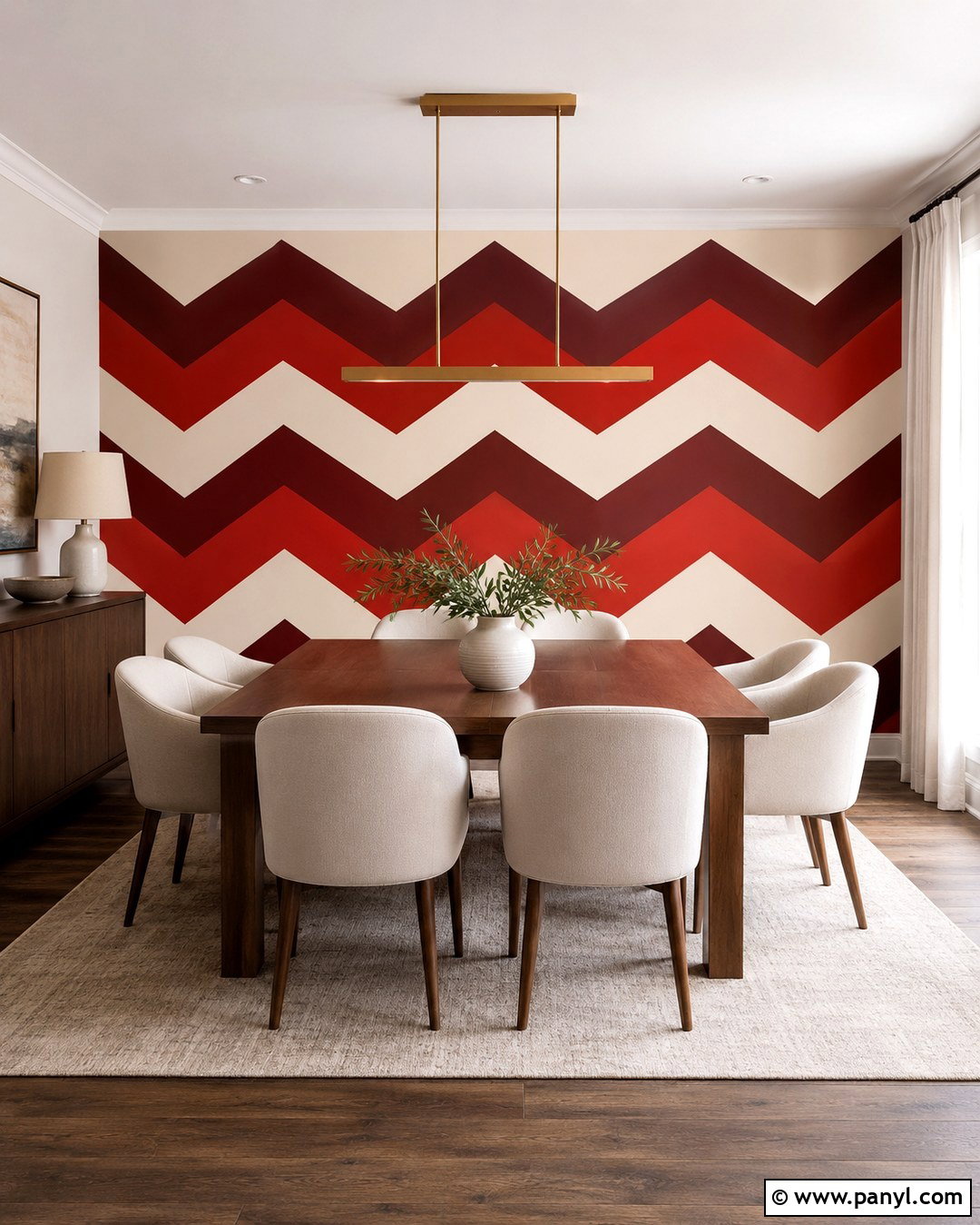 Red Chevron Dining Room Wall - 20 Geometric Wall Paint Red Ideas