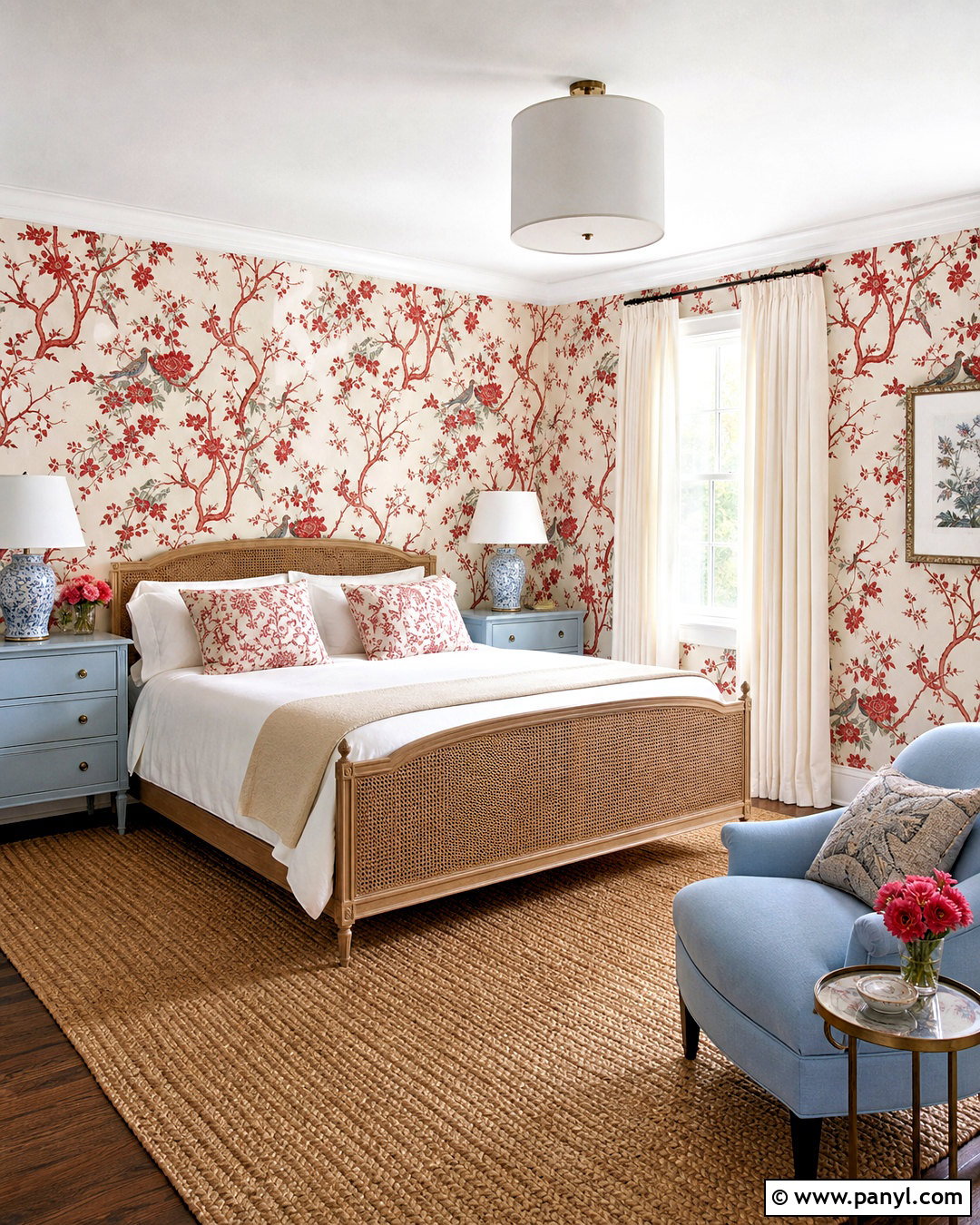 Red Chinoiserie Wallpaper Guest Bedroom - 20 red patterned background decor ideas