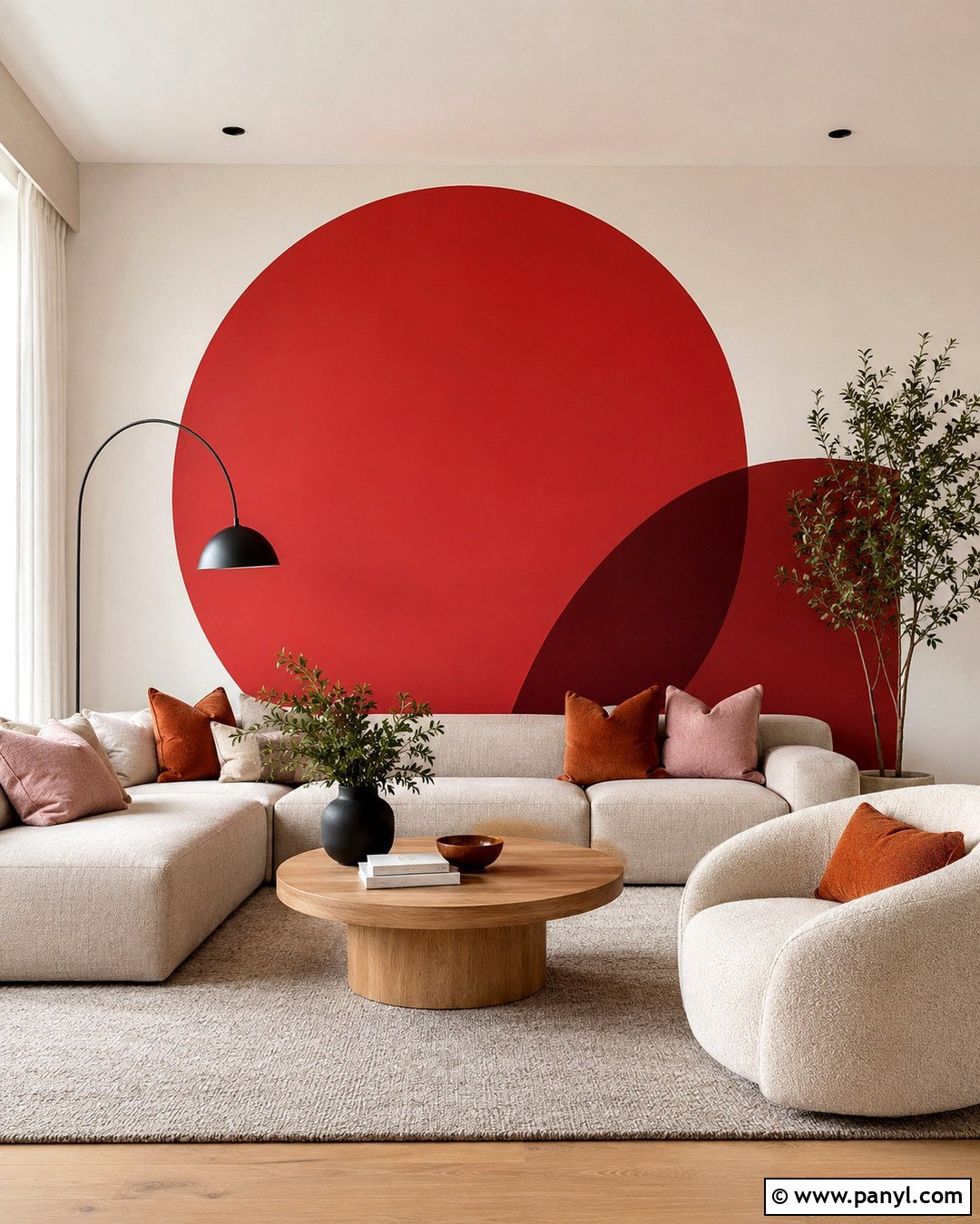 Red Circle Living Room Wall - 20 Geometric Wall Paint Red Ideas