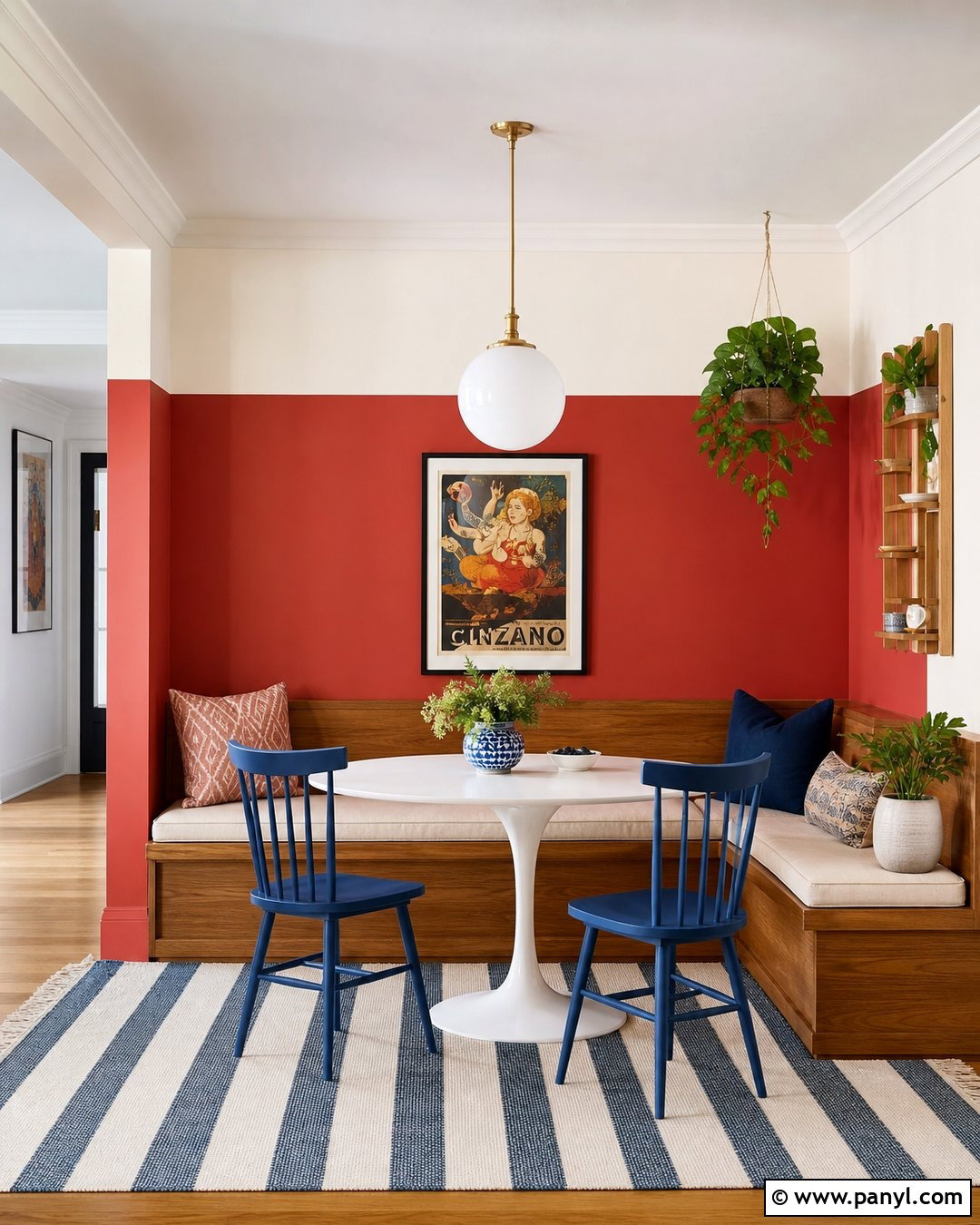 Red Color Block Dining Nook Accent Wall - 35 colorful accent wall ideas