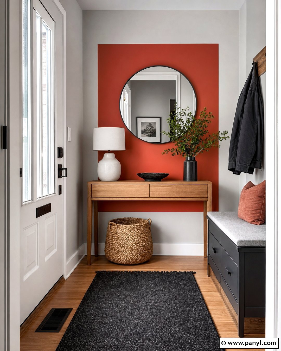 Red Color Block Entryway Walls - 20 Red And Grey Walls