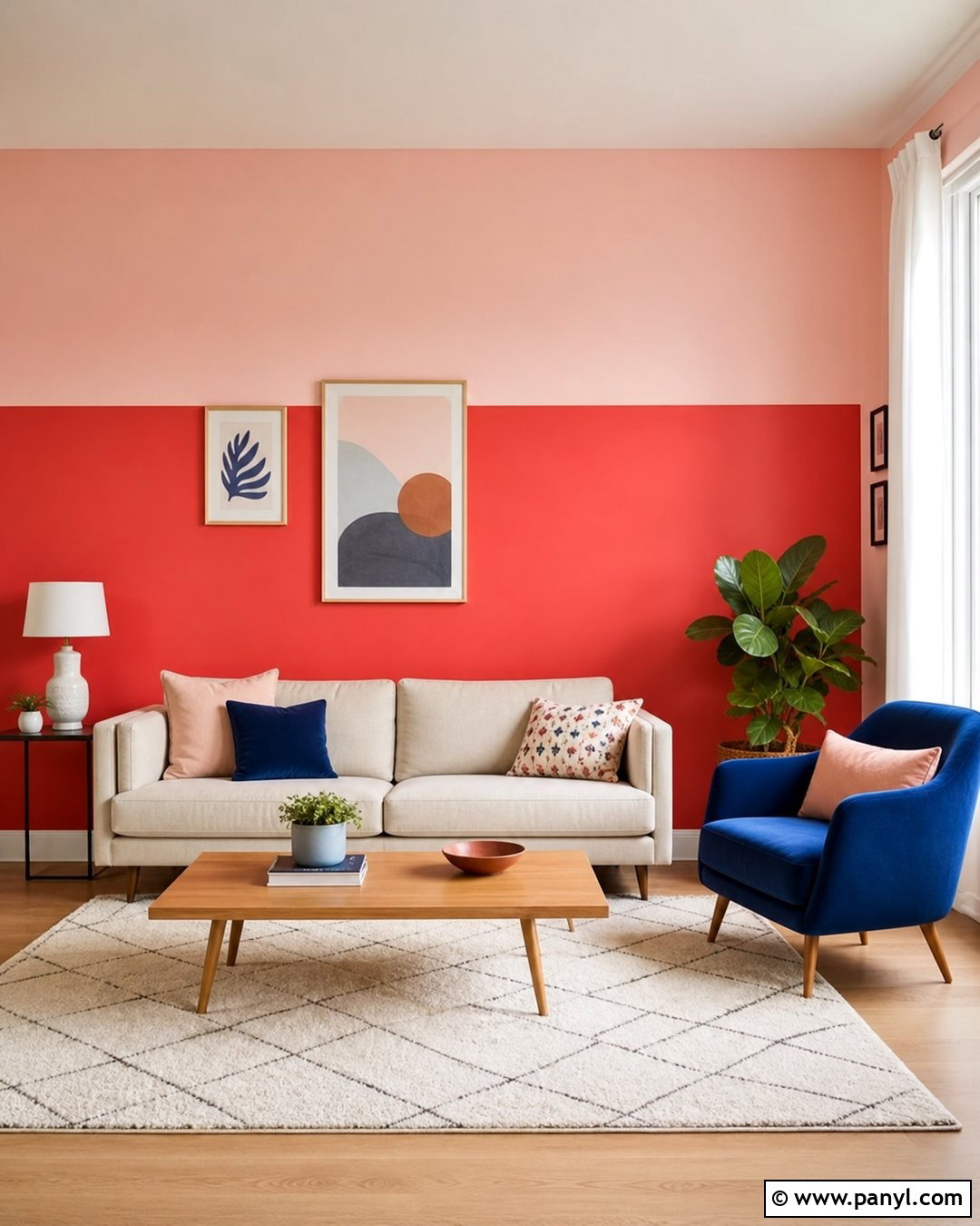 Red Color Block Feature Wall Living Room - 35 red feature wall ideas