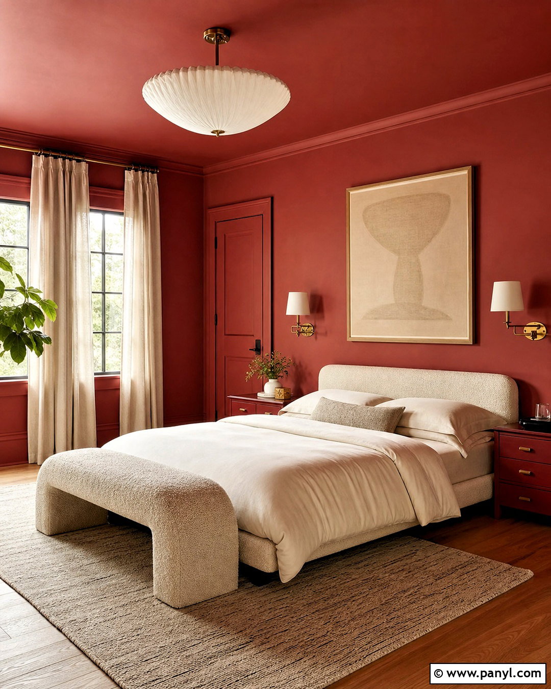 Red Color Drenched Bedroom - 20 red wall bedroom ideas
