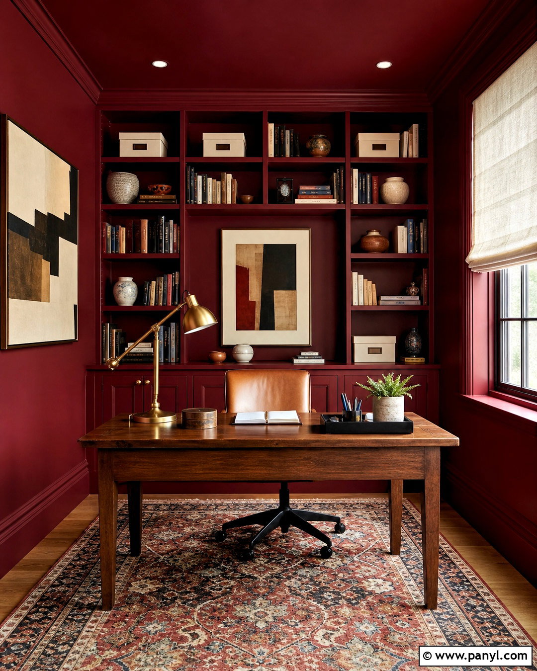 Red Color Drenched Home Office - 20 red house interior ideas