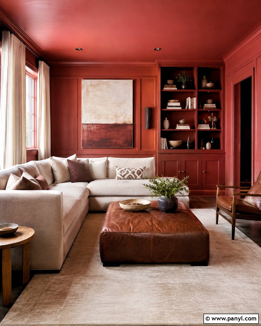 Red Color-Drenched Living Room - 40 Red Walls