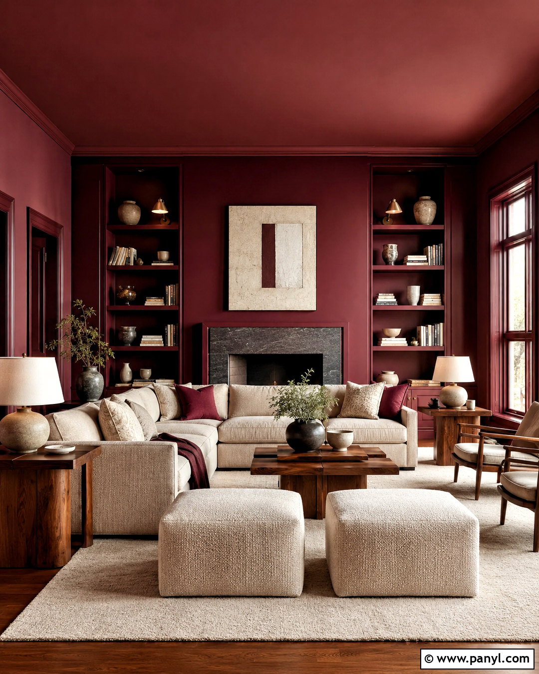 Red Color Drenched Living Room - 20 living room red walls