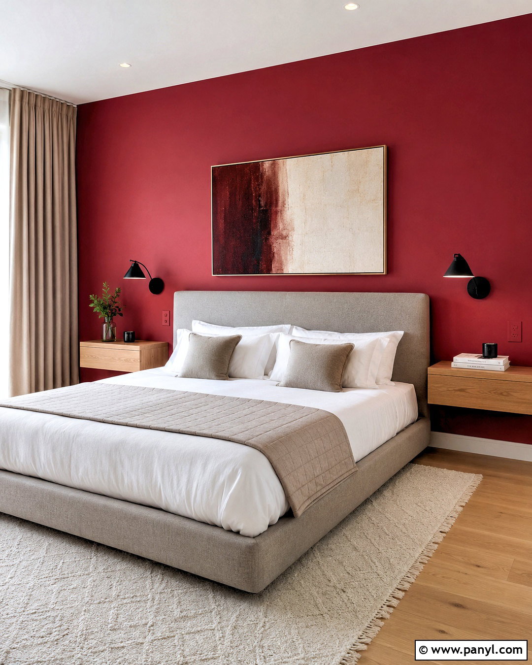 Red Contemporary Bedroom Walls - 40 Red Walls
