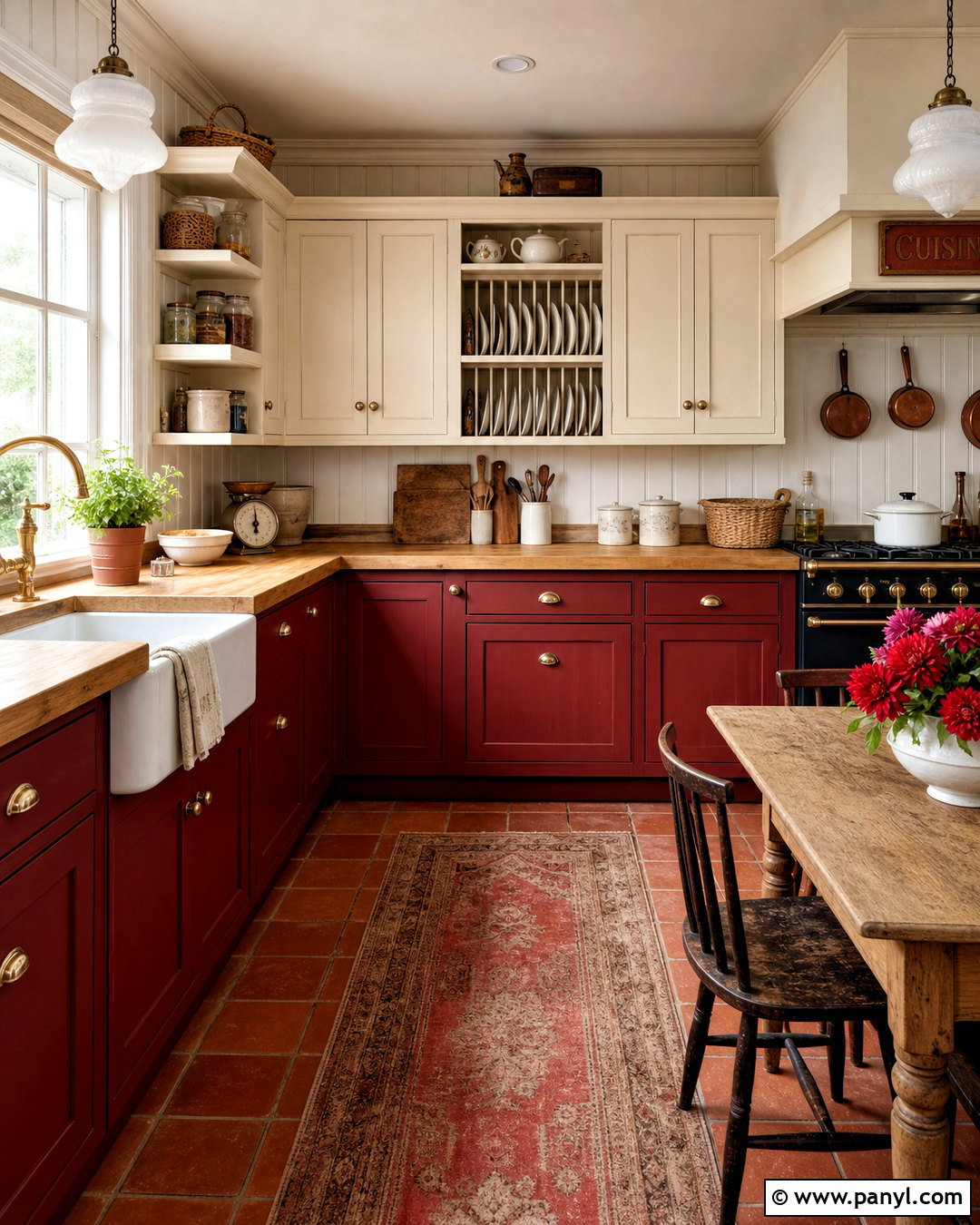 Red Country Kitchen With Beadboard Walls - 20 red country kitchens