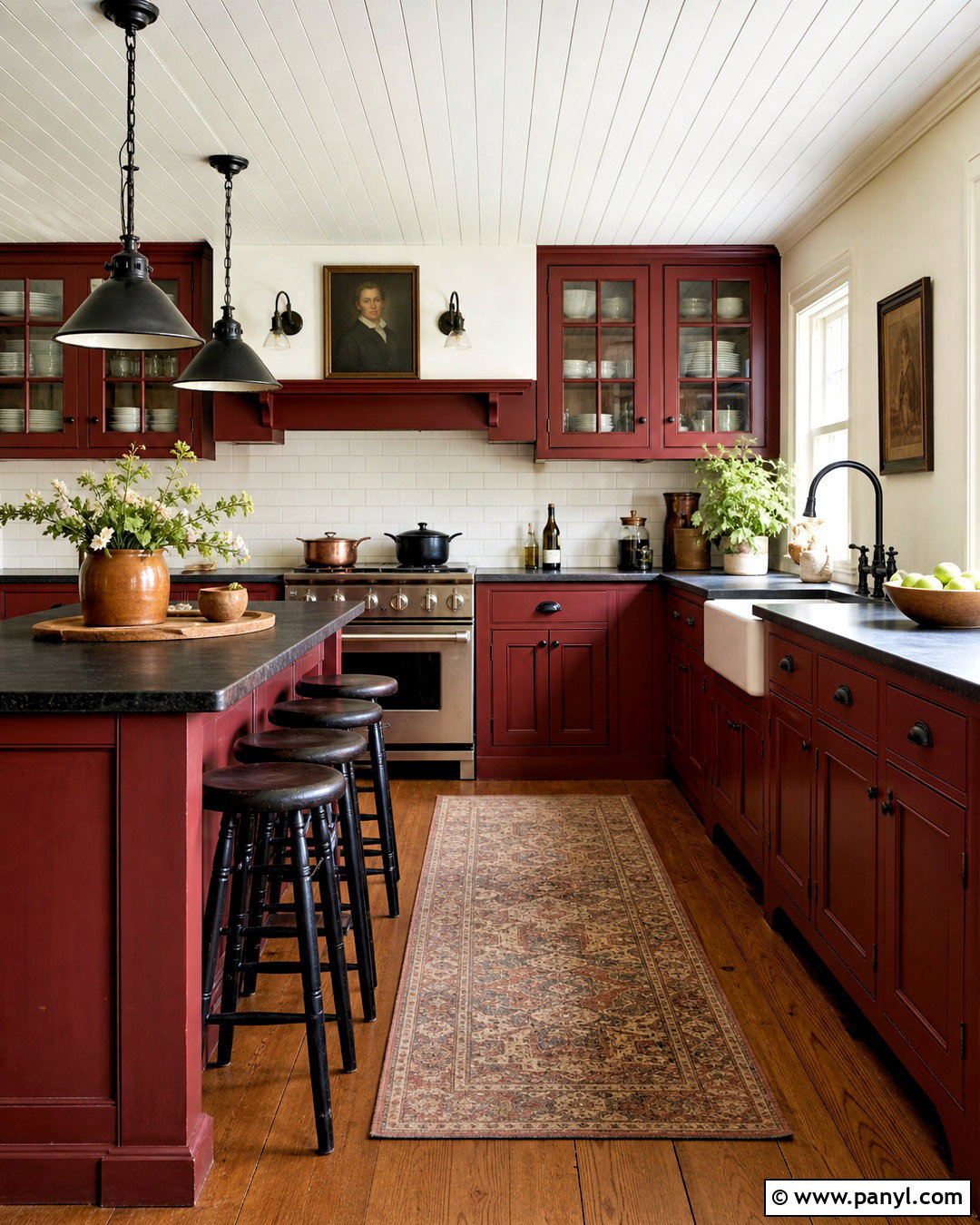 Red Country Kitchen With Black Countertops - 20 red country kitchens