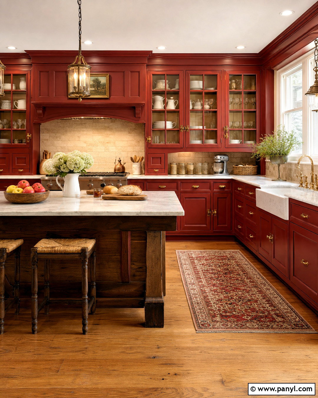 Red Country Kitchen With Glass Cabinets - 20 red country kitchens