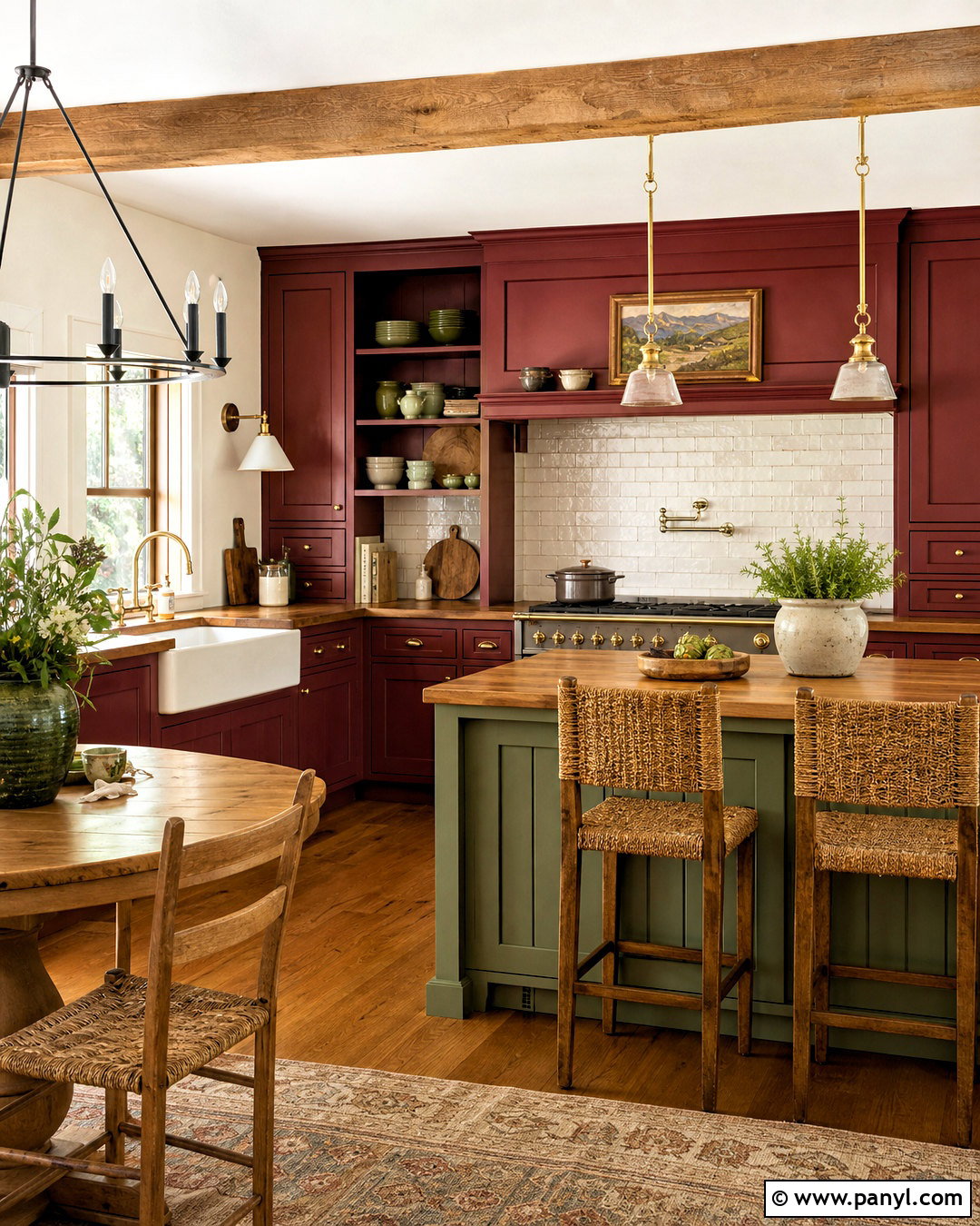 Red Country Kitchen With Green Accents - 20 red country kitchens