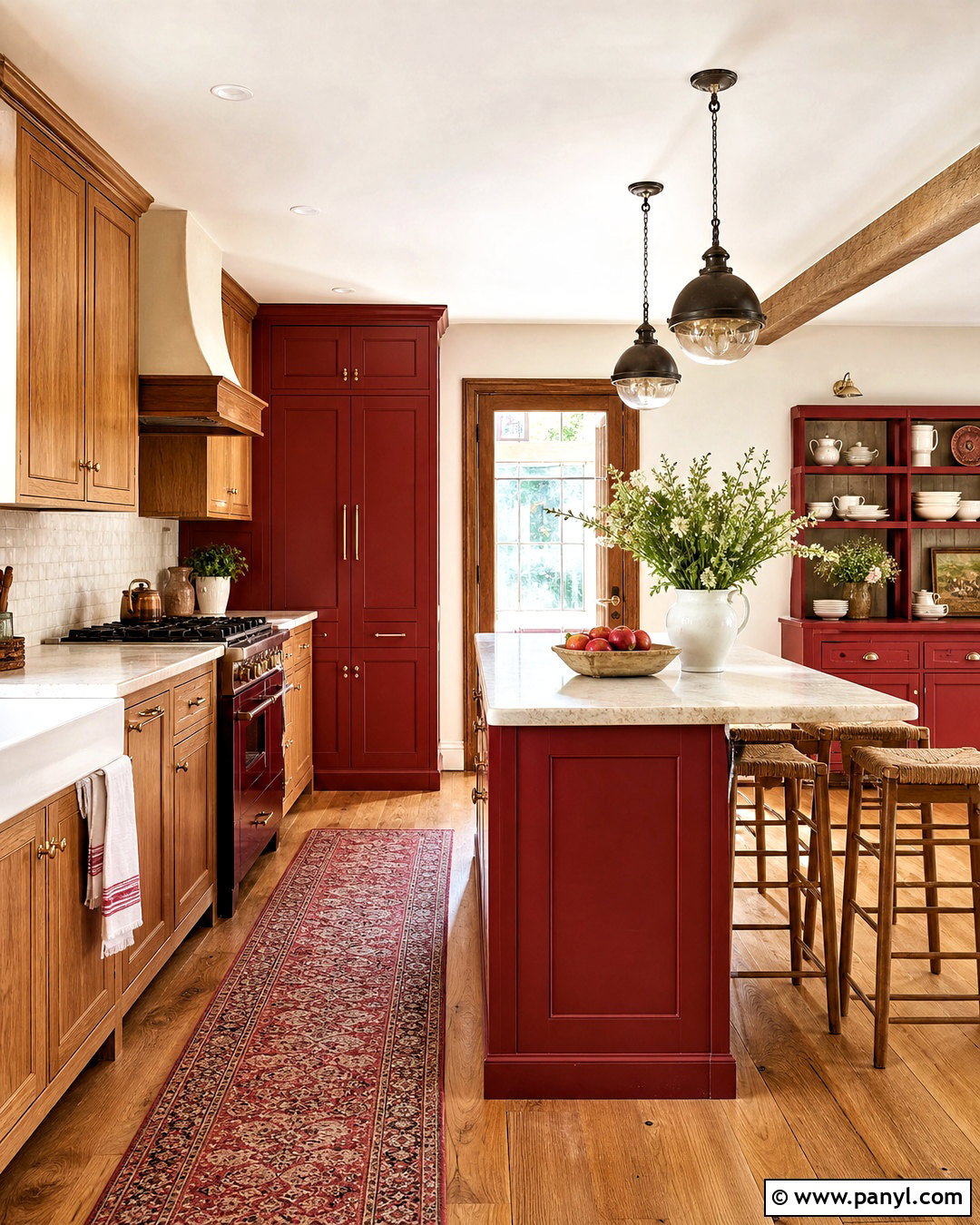 Red Country Kitchen With Natural Wood Cabinets - 20 red country kitchens