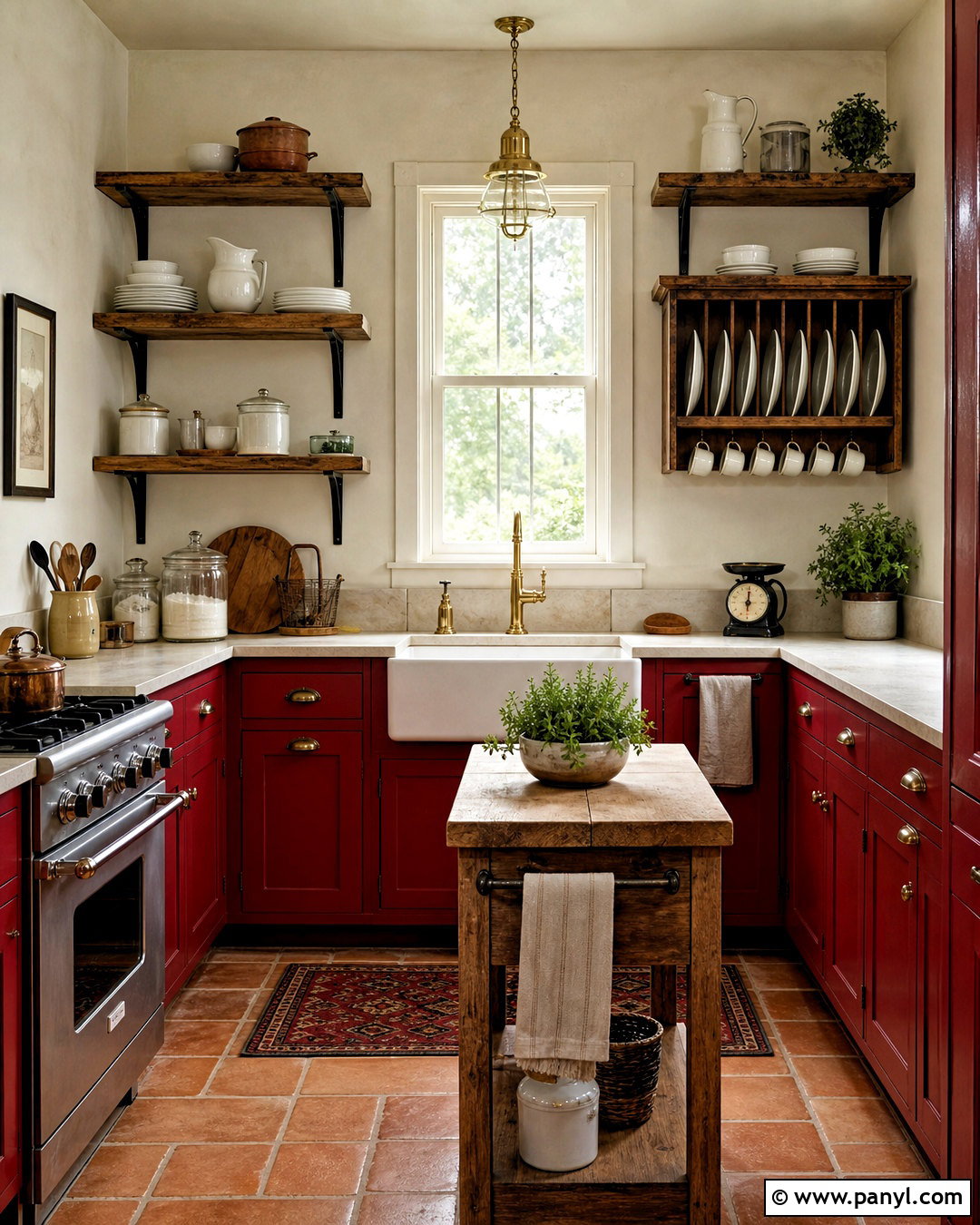 Red Country Kitchen With Open Shelving - 20 red country kitchens