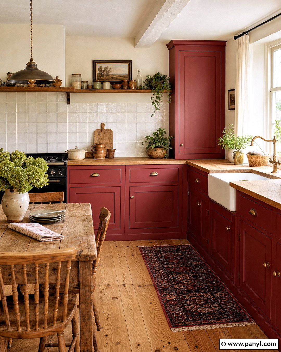 Red Country Kitchen With Wood Countertops - 20 red country kitchens