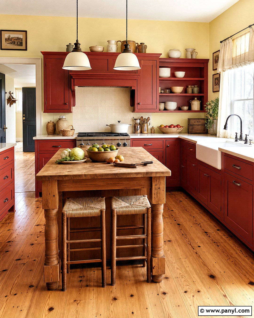 Red Country Kitchen With Yellow Accents - 20 red country kitchens