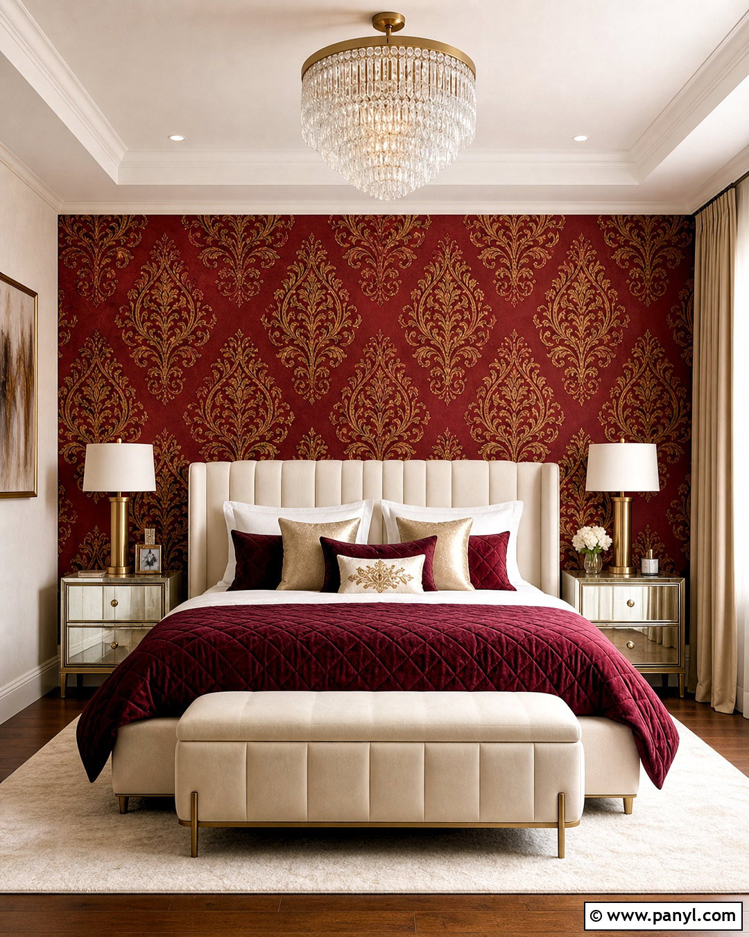 Red Damask Wall Decal Glam Bedroom - 20 red damask wall decal ideas