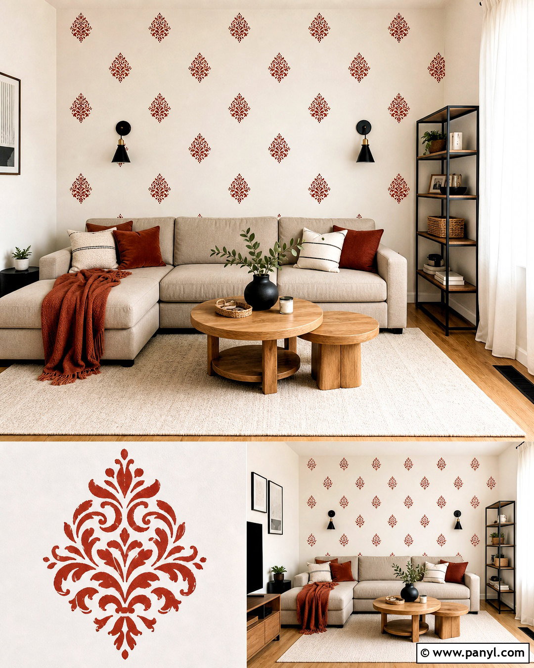 Red Damask Wall Decal Rental Apartment - 20 red damask wall decal ideas