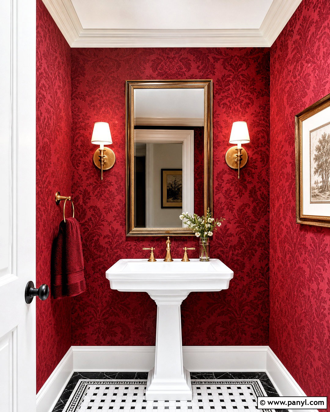 Red Damask Wallpaper Powder Room - 20 red wallpaper pattern ideas
