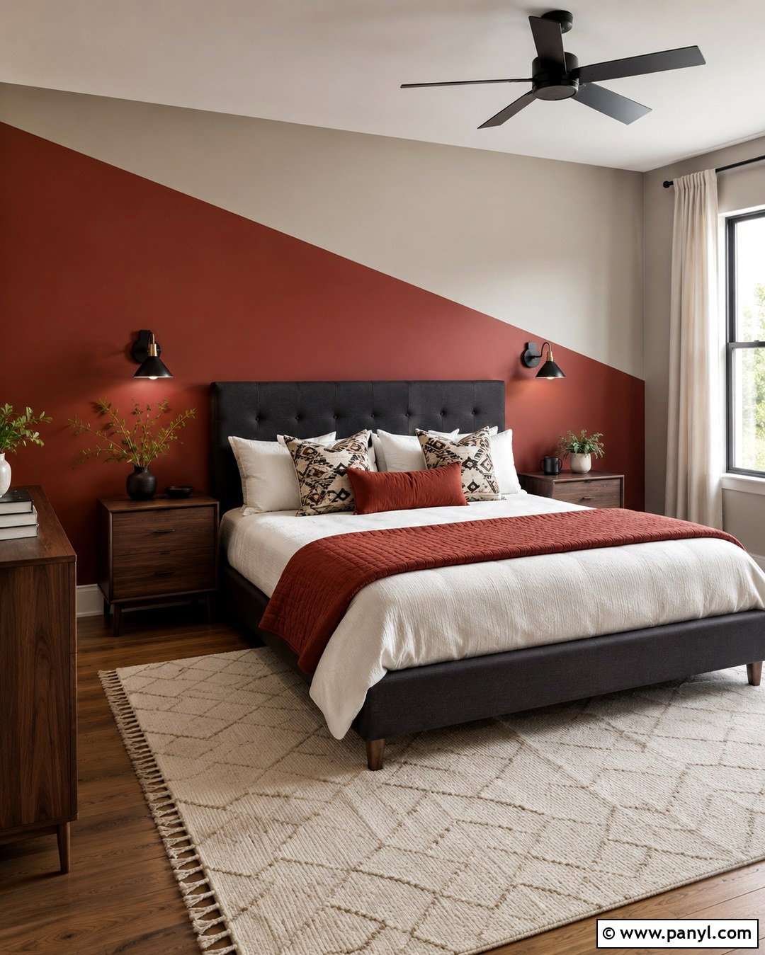 Red Diagonal Bedroom Wall - 20 Geometric Wall Paint Red Ideas