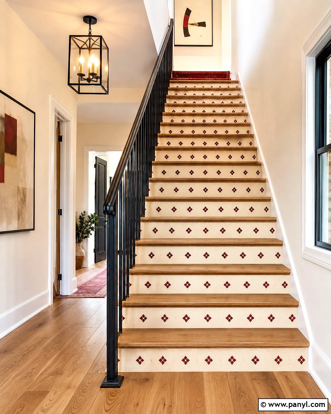 Red Diamond Pattern Staircase - 20 modern red pattern ideas