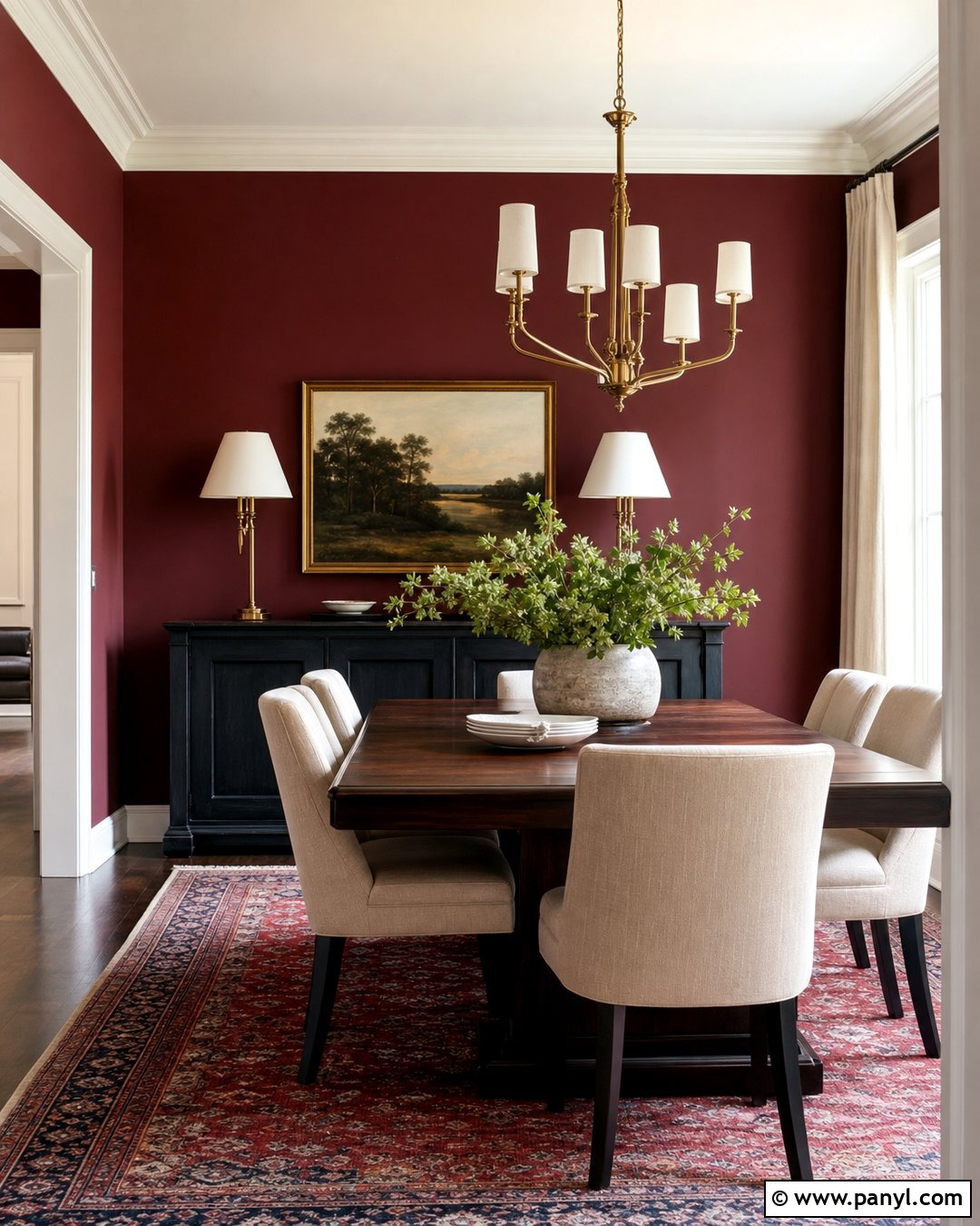 Red Dining Room With Dark Wood - 20 Red Wall Transformation Ideas
