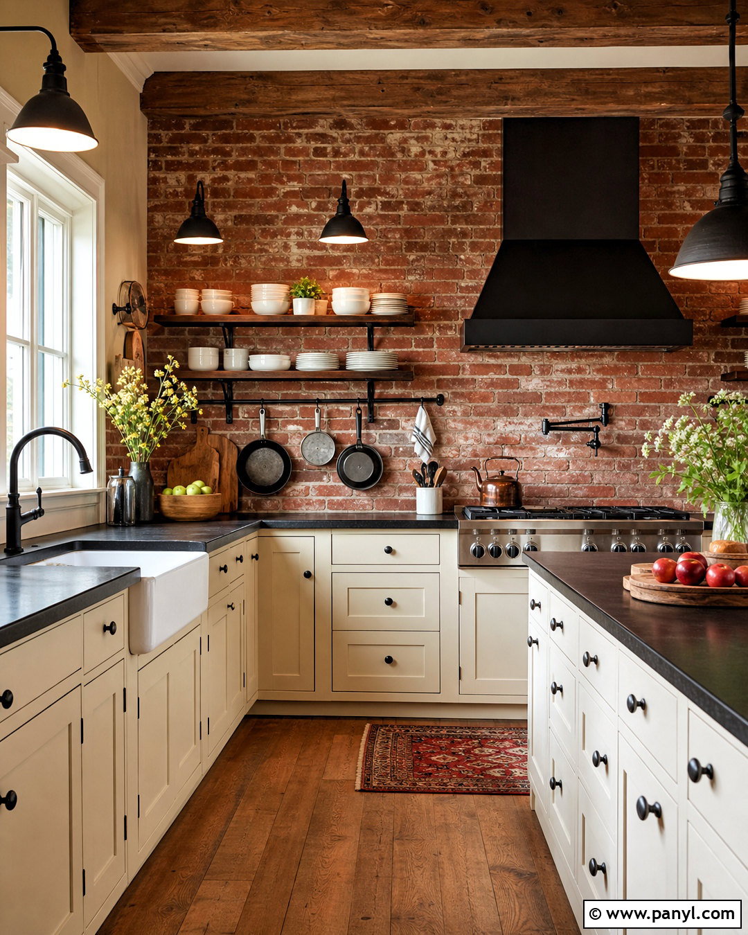 Red Farmhouse Kitchen With Brick Backsplash - 20 red farmhouse kitchen ideas