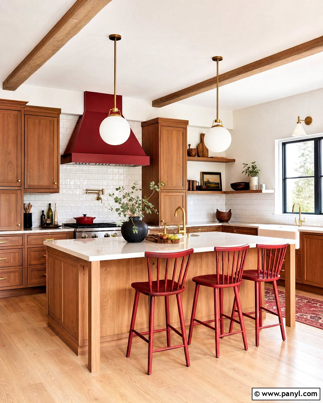 Red Farmhouse Kitchen With Natural Wood Cabinets - 20 red farmhouse kitchen ideas