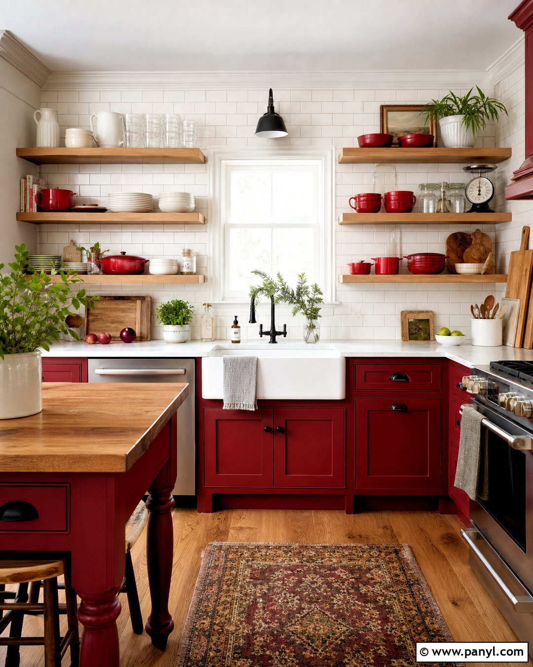 Red Farmhouse Kitchen With Open Shelves - 20 red farmhouse kitchen ideas