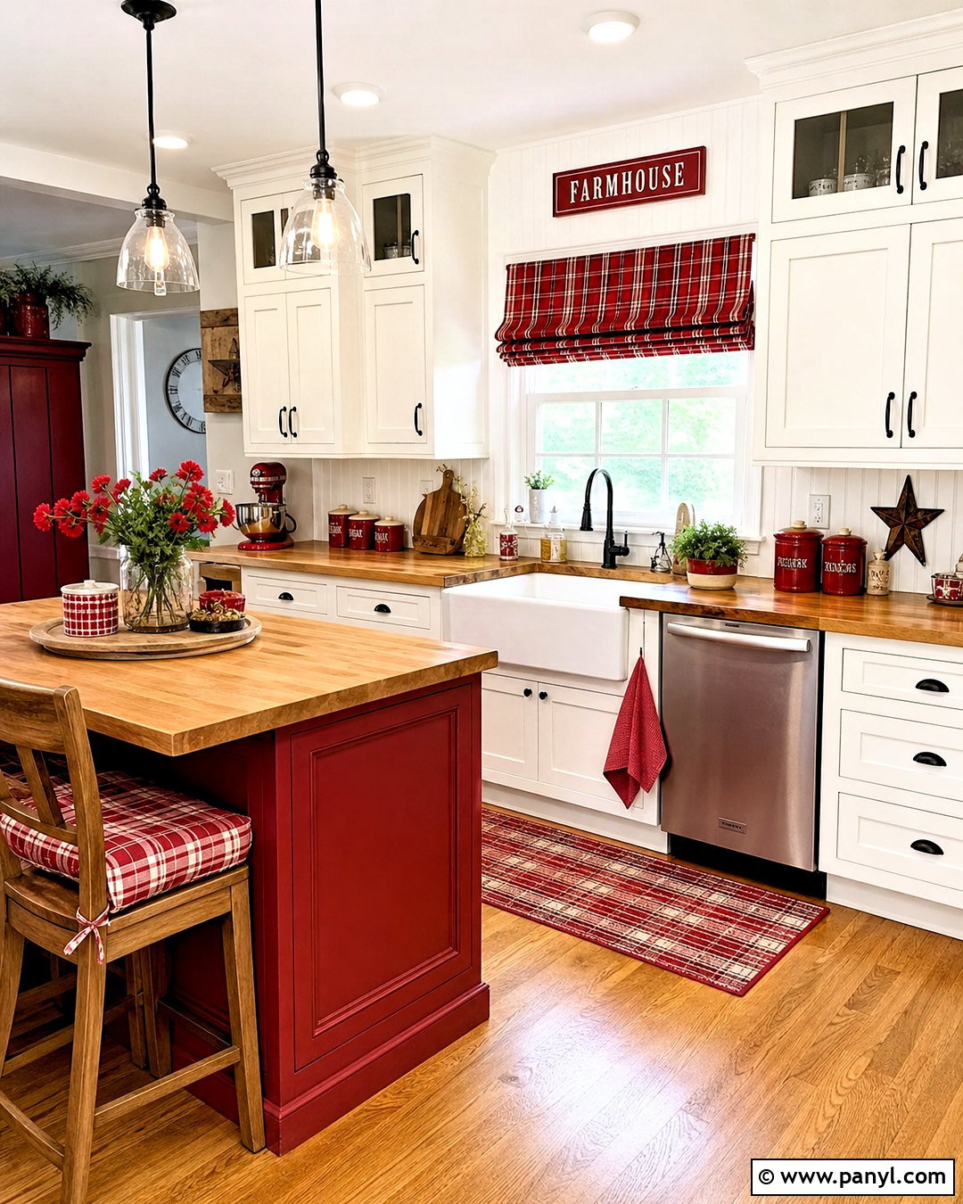 Red Farmhouse Kitchen With Plaid Accents - 20 red farmhouse kitchen ideas