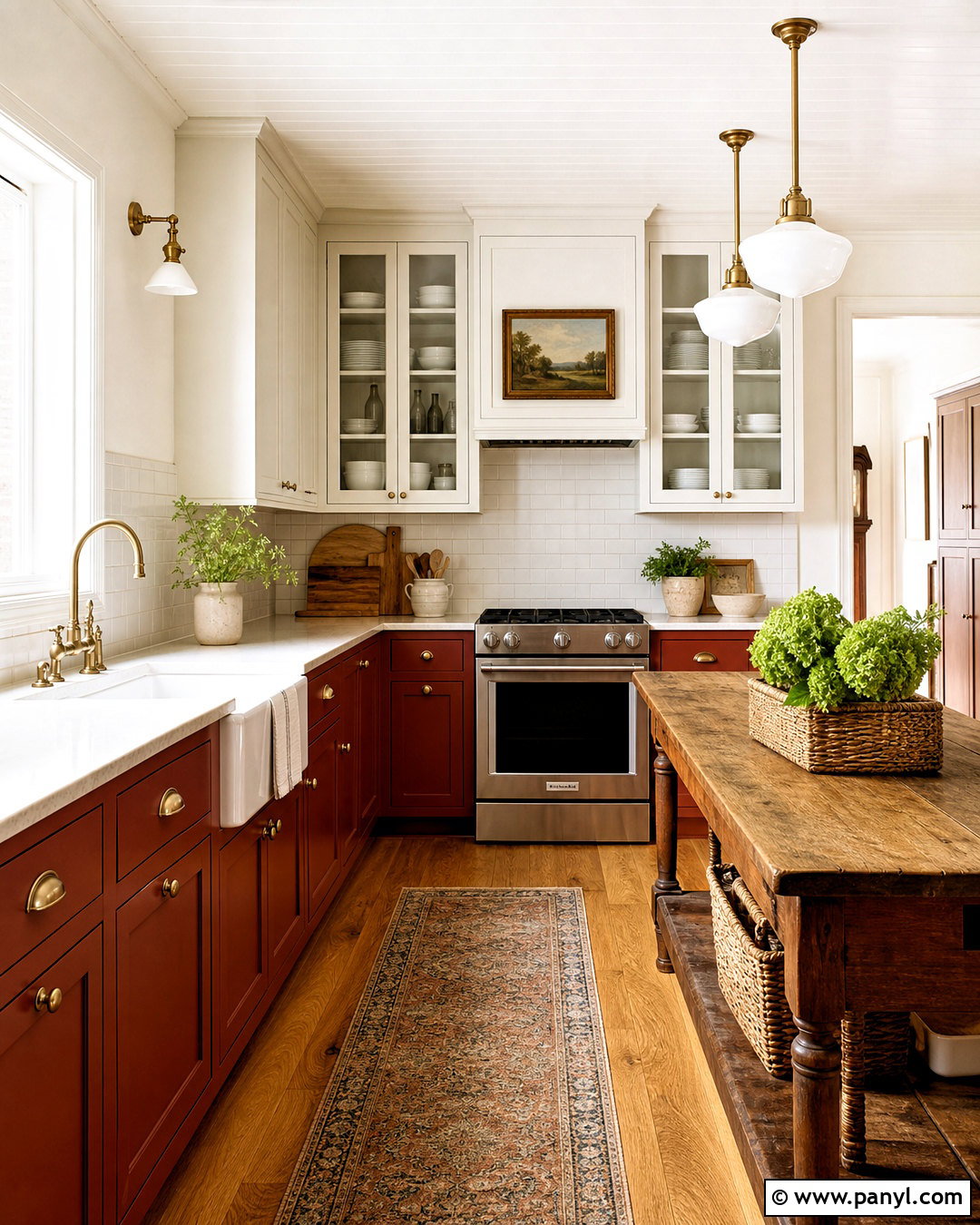 Red Farmhouse Kitchen With Red Lower Cabinets - 20 red farmhouse kitchen ideas