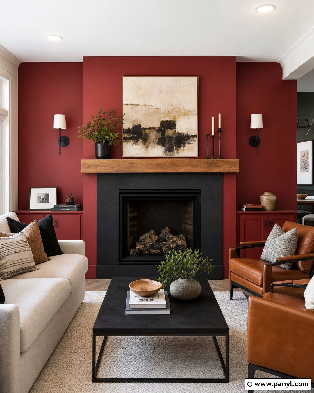 Red Fireplace Feature Wall - 20 Red Wall Transformation Ideas