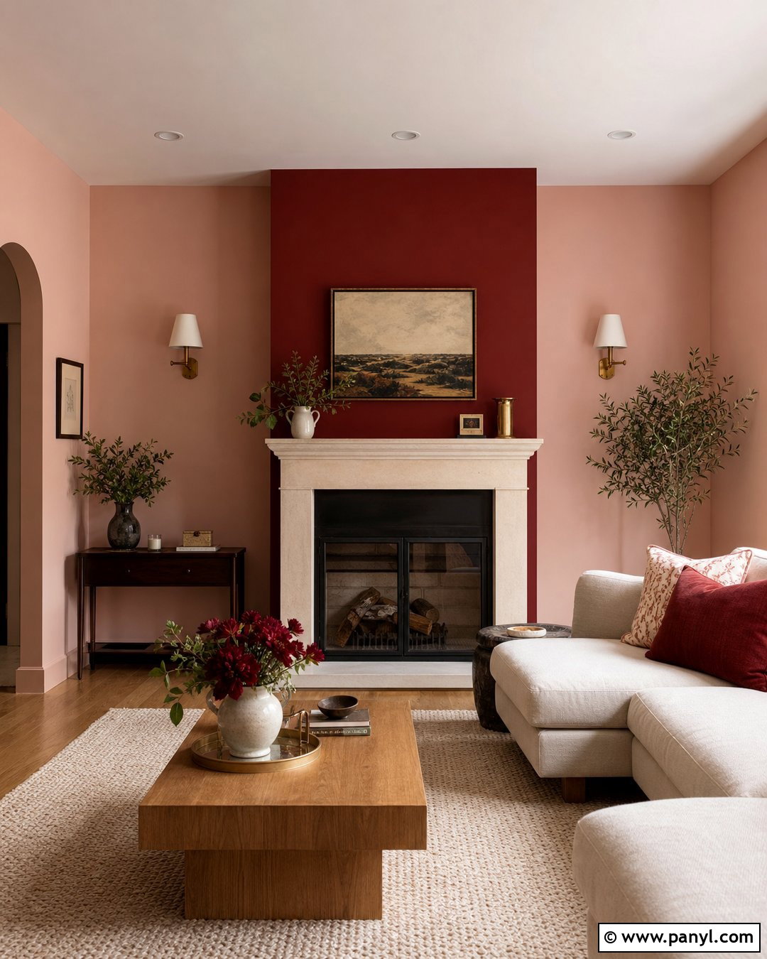 Red Fireplace Wall With Pink Surrounding Walls - 25 Pink And Red Wall Ideas