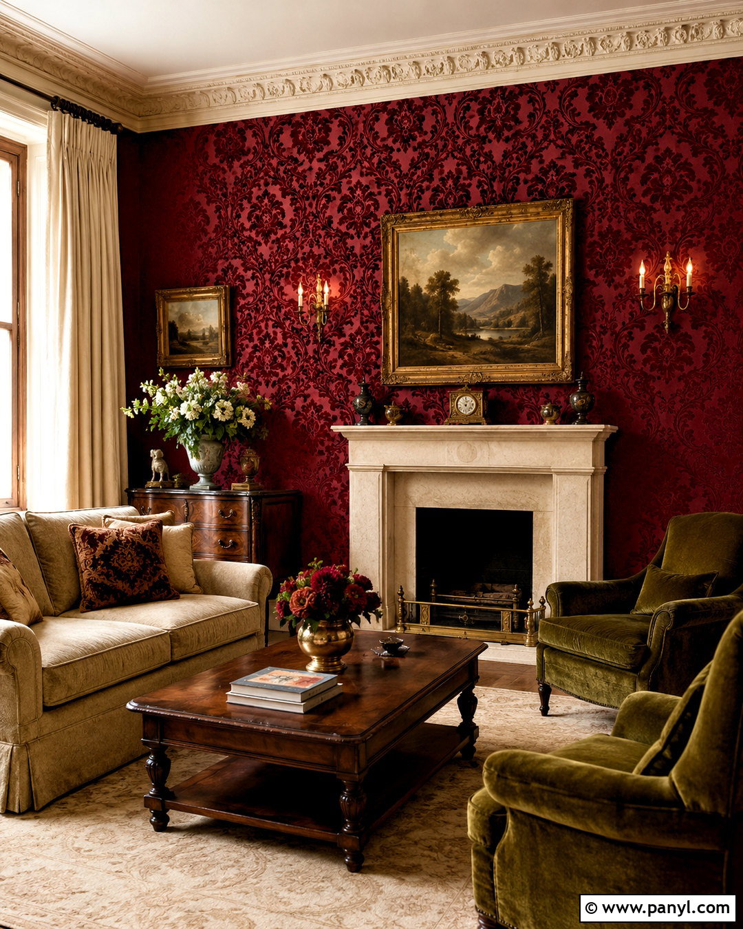 Red Flocked Wall Pattern - 20 Vintage Red Wall Pattern Ideas