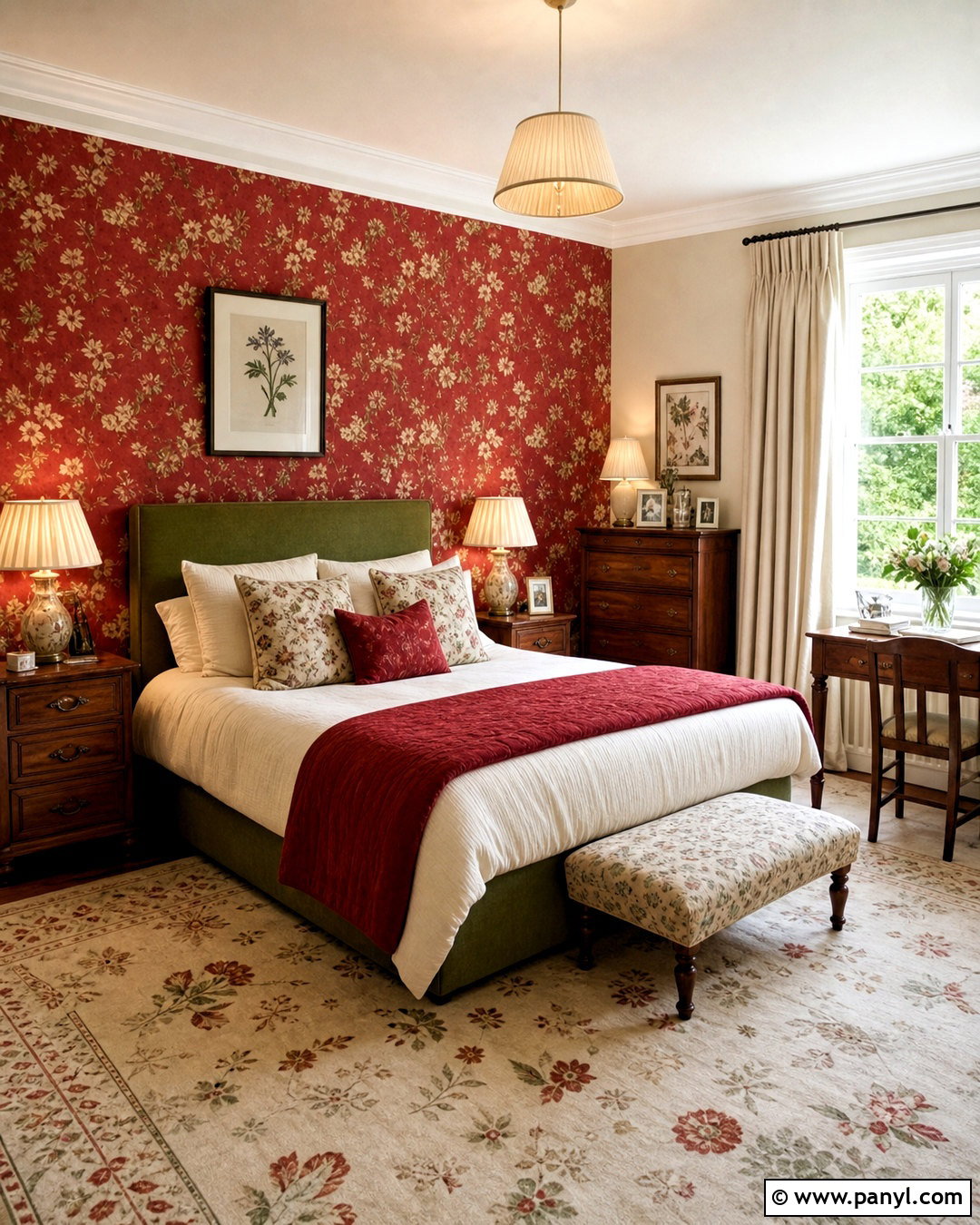 Red Floral Accent Wall Bedroom - 20 red accent wall bedroom ideas