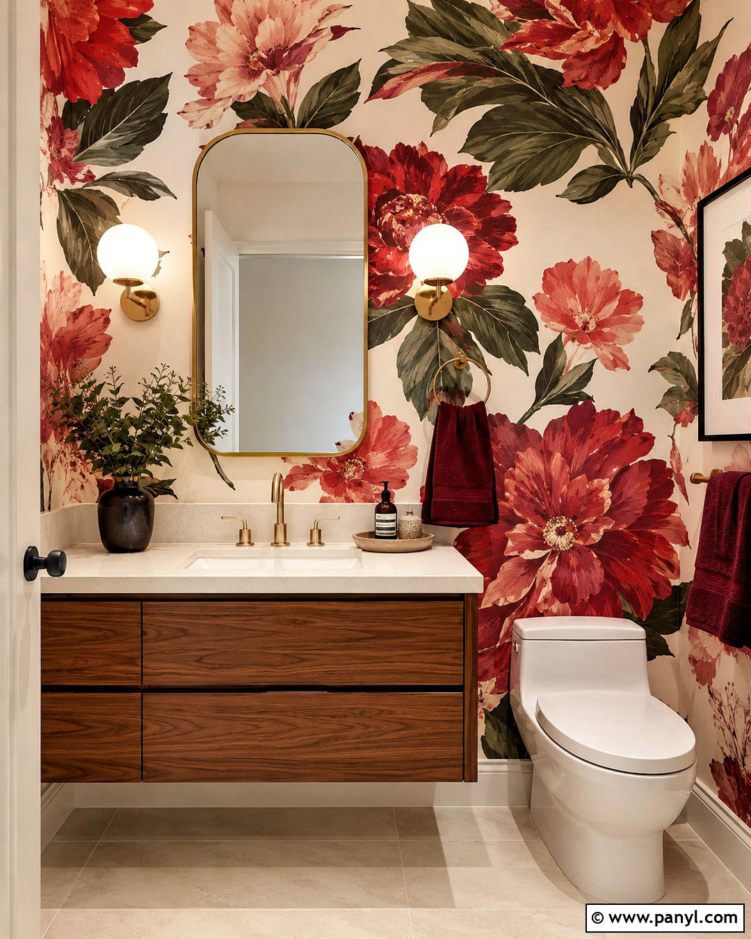 Red Floral Powder Room - 20 modern red pattern ideas