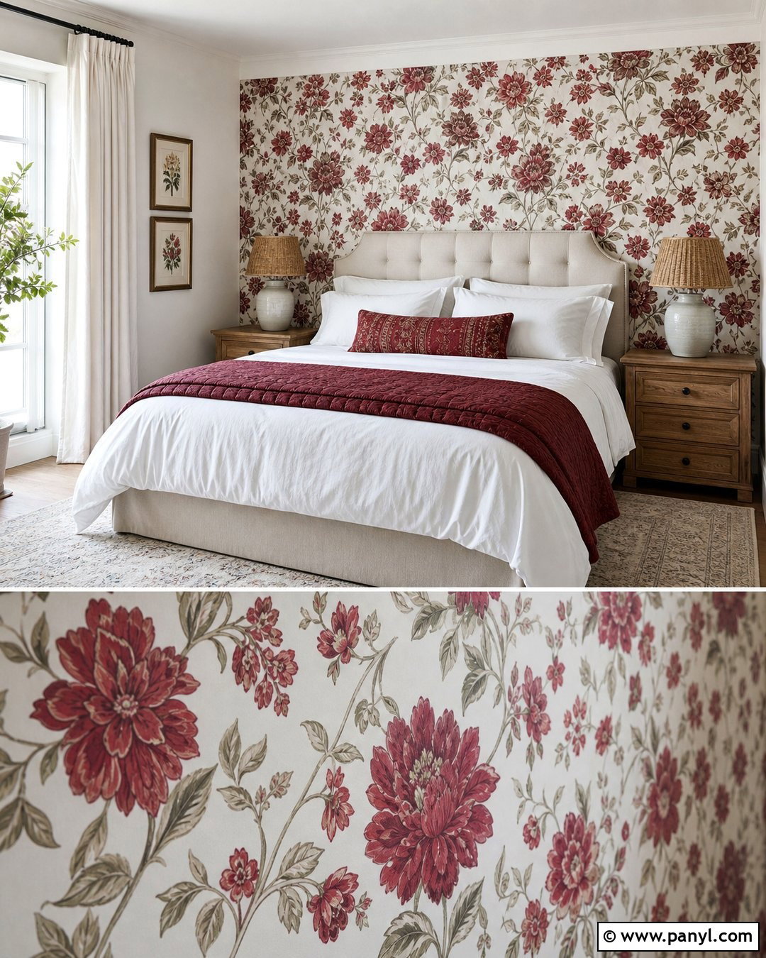 Red Floral Wallpaper And White Walls - 20 Red And White Walls