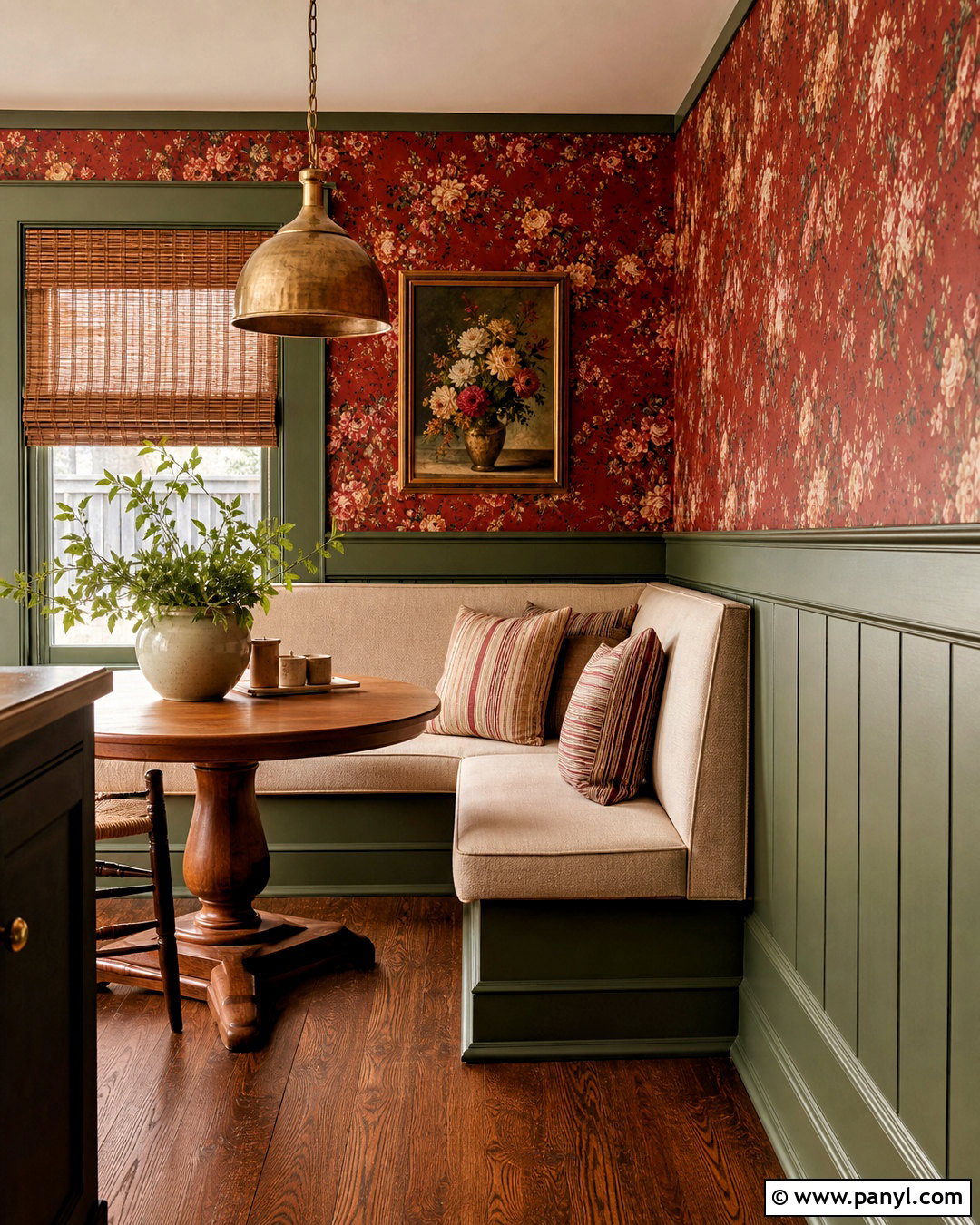 Red Floral Wallpaper Dining Nook - 20 antique red floral wallpaper ideas