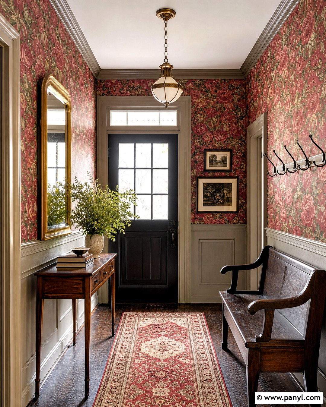 Red Floral Wallpaper Entryway - 20 antique red floral wallpaper ideas