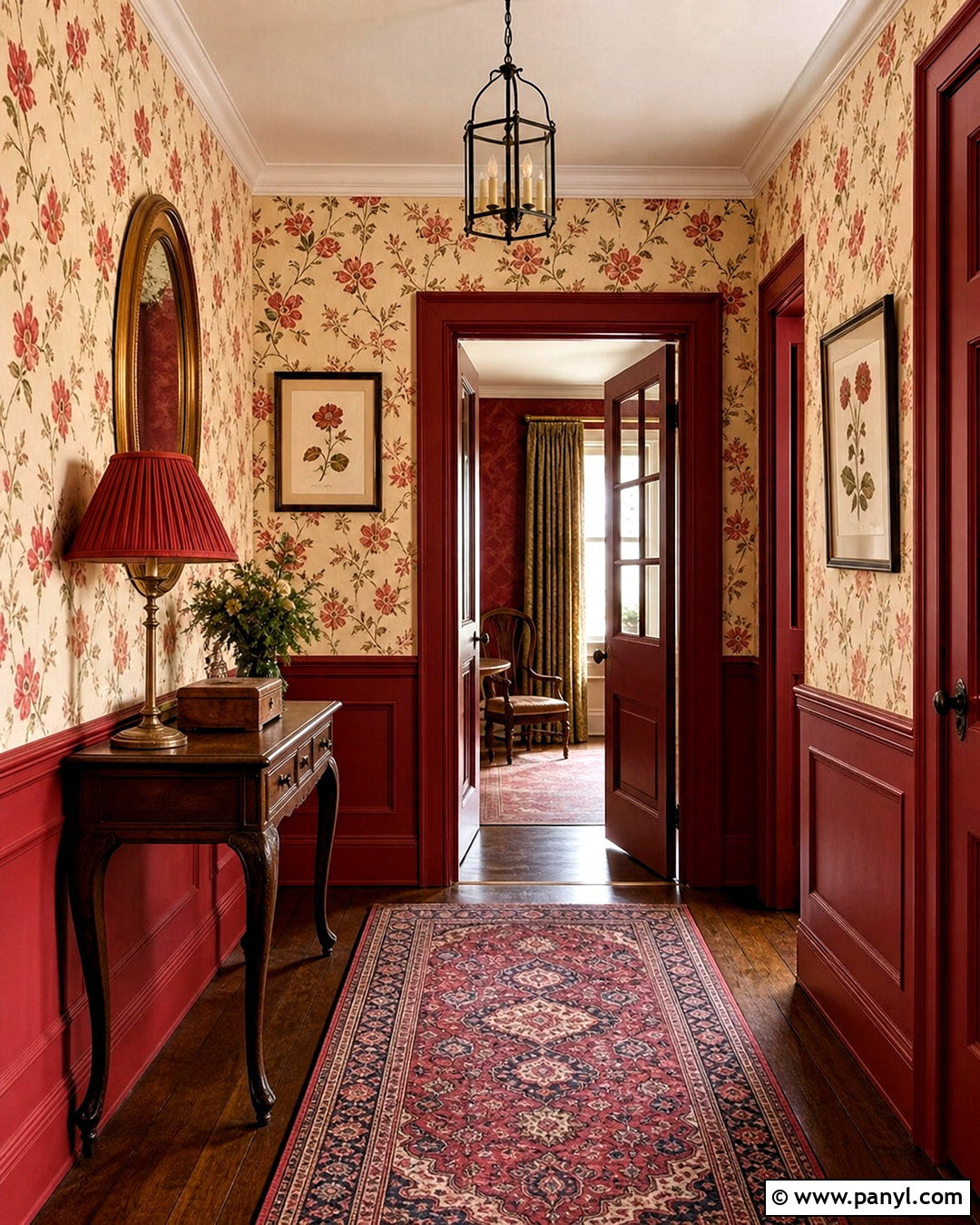 Red Floral Wallpaper Hallway - 20 red hallway ideas