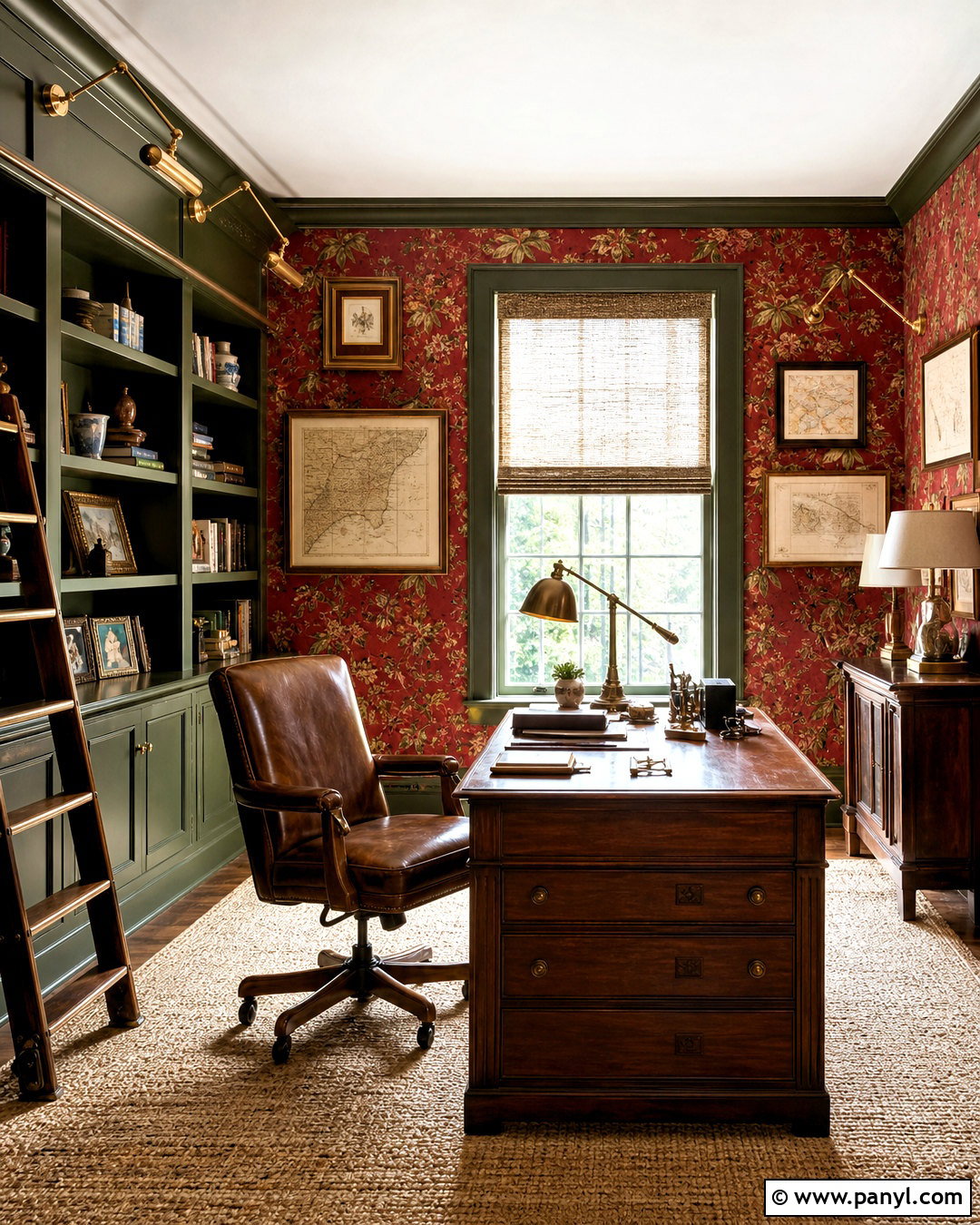 Red Floral Wallpaper Home Office - 20 antique red floral wallpaper ideas