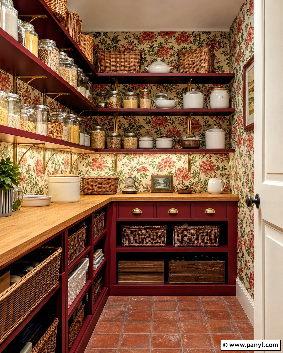 Red Floral Wallpaper Kitchen Pantry - 20 antique red floral wallpaper ideas