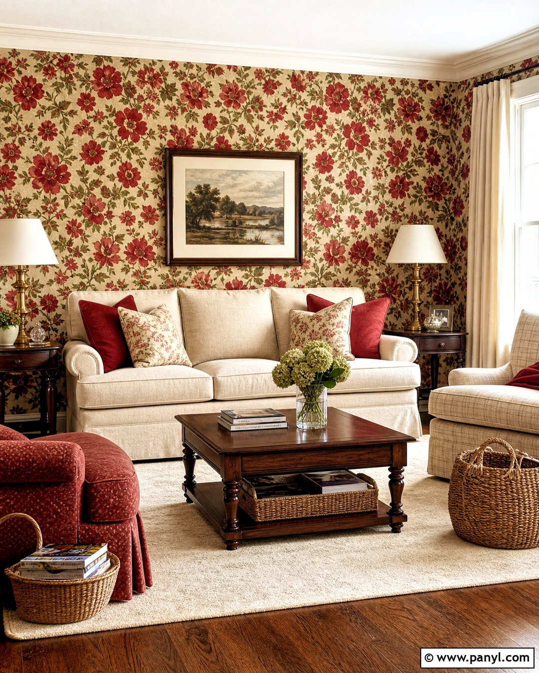 Red Floral Wallpaper Living Room - 20 red patterned background decor ideas