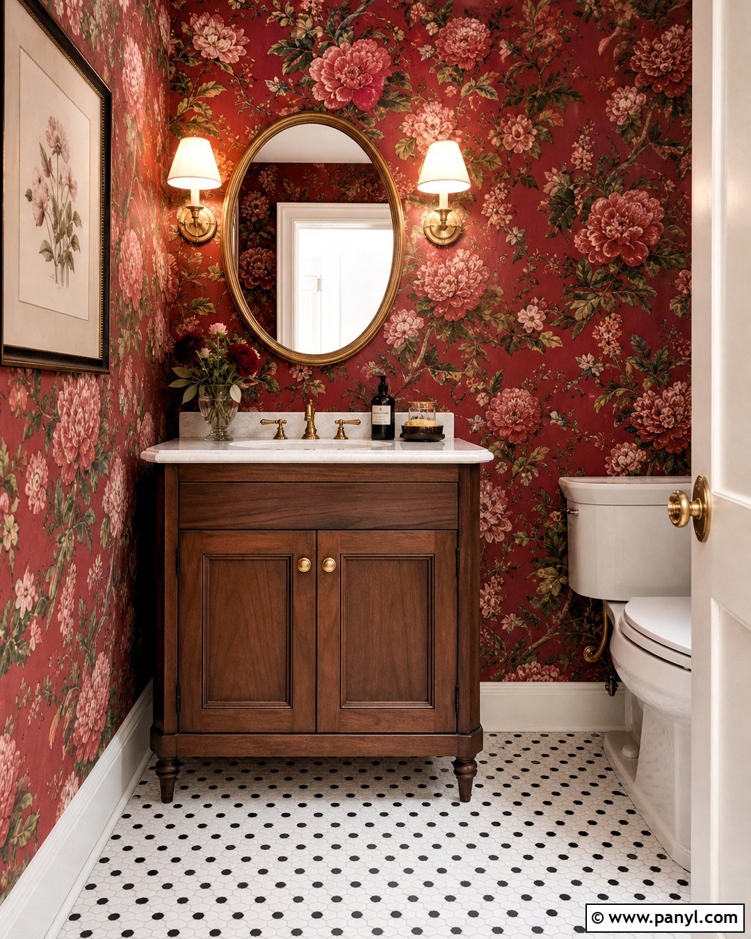 Red Floral Wallpaper Powder Room - 20 antique red floral wallpaper ideas