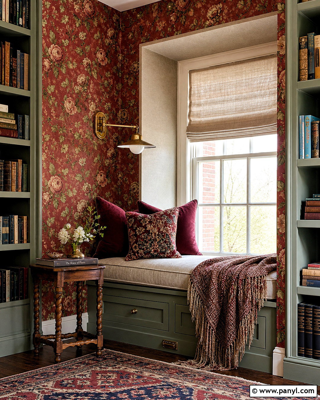 Red Floral Wallpaper Reading Nook - 20 antique red floral wallpaper ideas