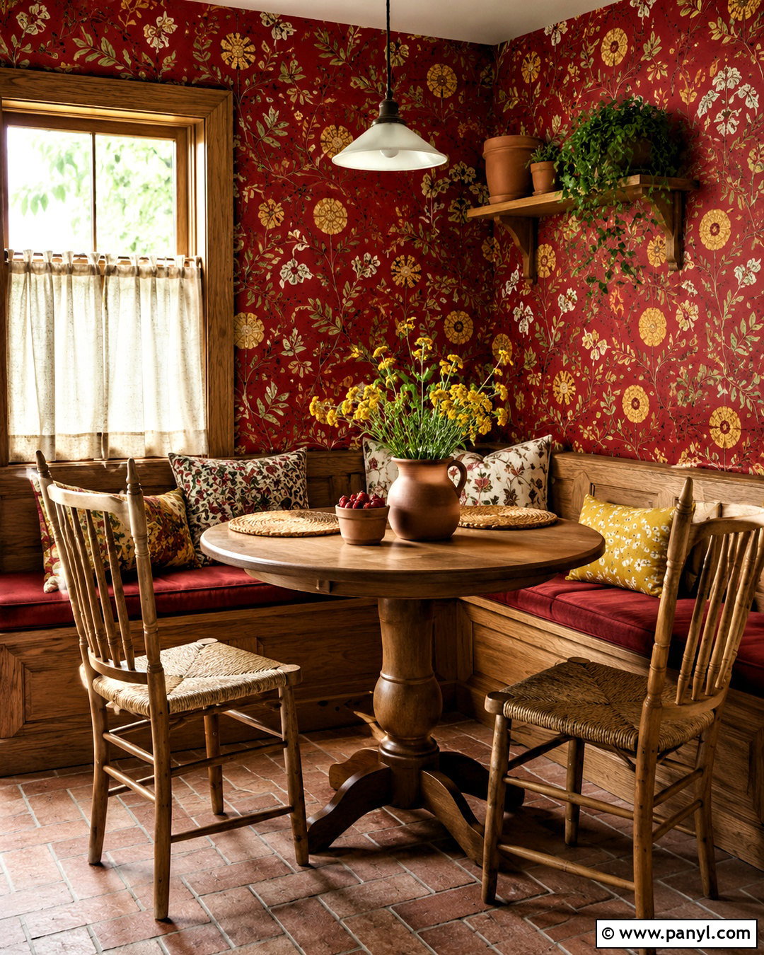 Red Folk Floral Wall Pattern - 20 Vintage Red Wall Pattern Ideas