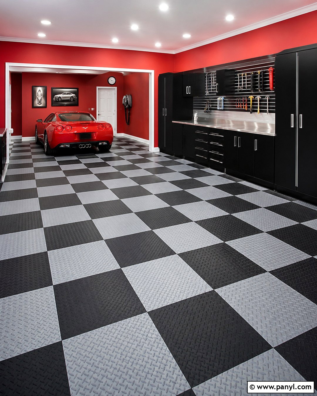 Red Garage Walls With Checkerboard Floor - 20 Red Garage Walls