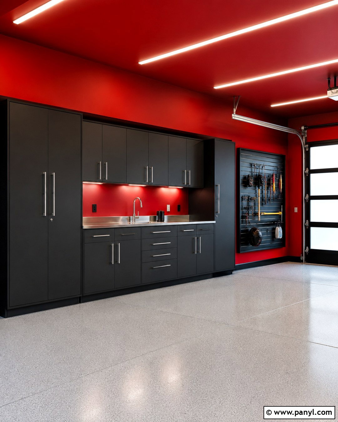 Red Garage Walls With Modern Lighting - 20 Red Garage Walls