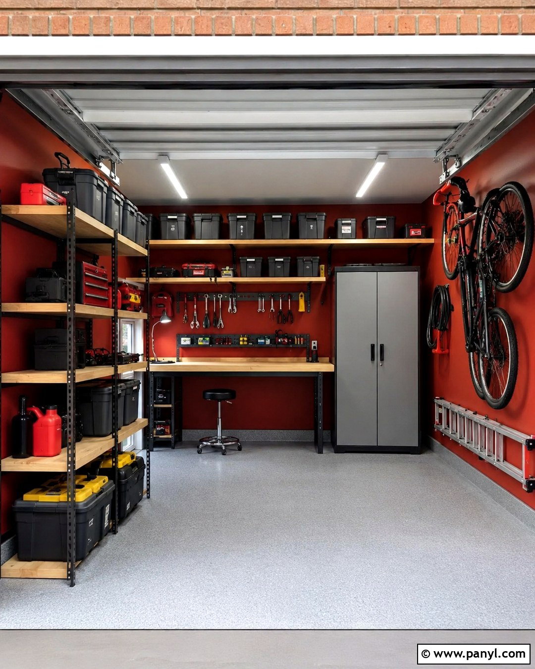 Red Garage Walls With Open Shelving - 20 Red Garage Walls