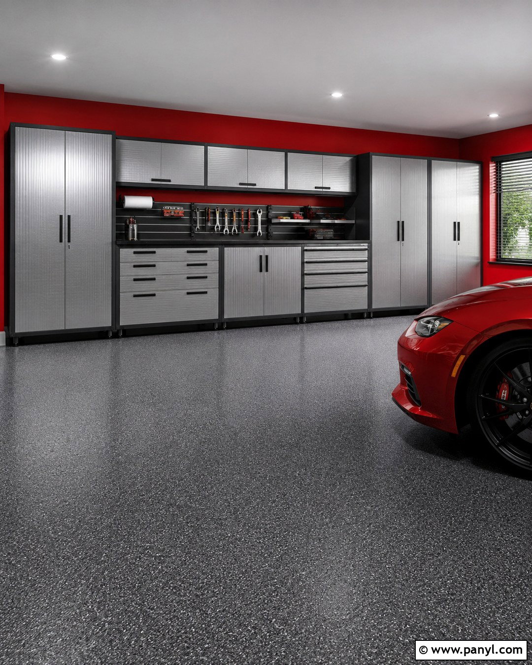 Red Garage Walls With Silver Cabinets - 20 Red Garage Walls